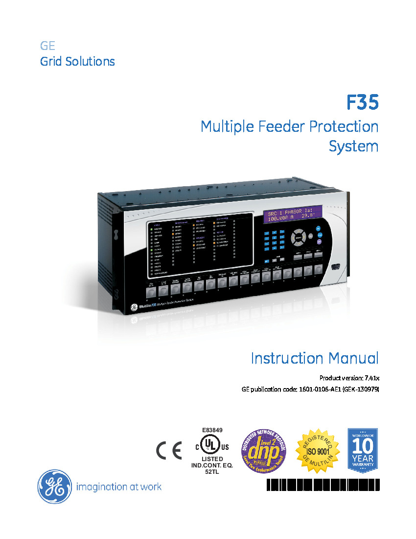 First Page Image of F35-G03-HPH-F8F-H6N-M8F-P5C-U5D-W7A GE F35 Universal Relays Manual 1601-0106-AE1.pdf